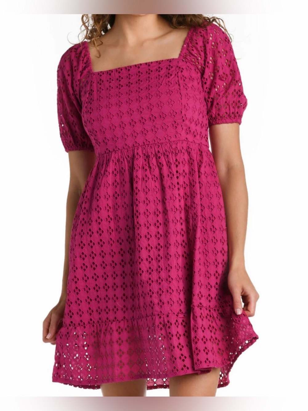 La Blanca Large Saltwater Sands Cotton Eyelet Cover Up Dress - Magenta